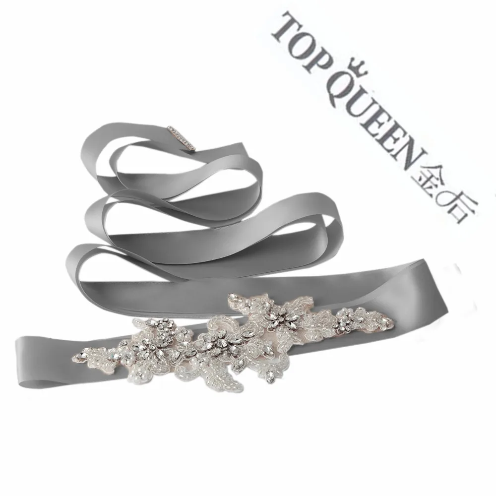 Dark gray TOPQUEEN S139 пояс невесты со стразами Аппликация белый свадебный пояс со стразами дешевый бисерный пояс невесты свадебные пояса с аппликацией - Цвет: Dark gray