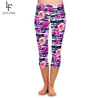 letsfind summer hot women 3d colorful flowers print mid calf leggings high waist fashion women fitness capri leggings