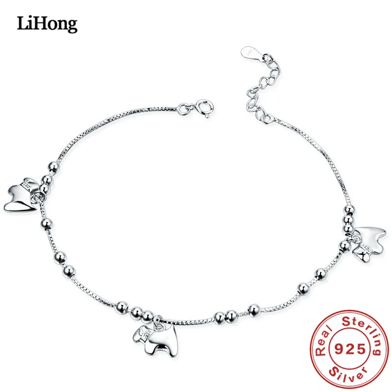 

2018 New Solid Silver 925 Sterling Silver Anklet Puppy Bead Silver Chain Woman Summer Jewelry
