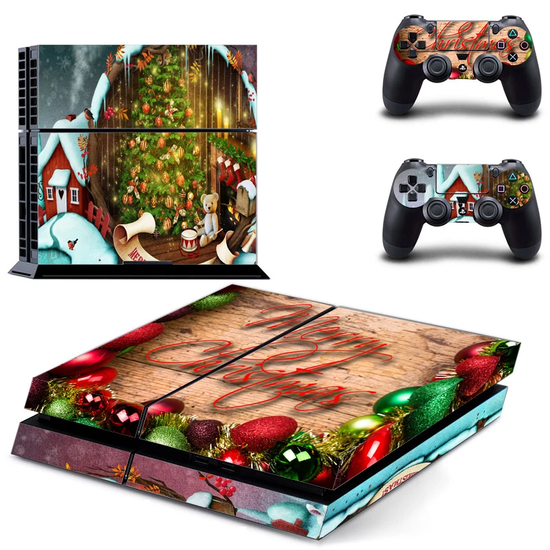 Веселое Рождество для PS4 Виниловая наклейка Playstation 4 консоль + 2 контроллера