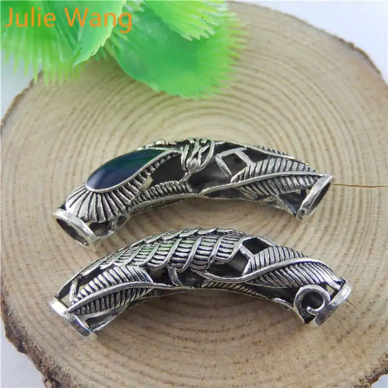 Julie Wang 2pcs Antique Silver Alloy Curved Tube Rhinestone Connectors Decoration DIY Necklace Bracelet Jewelry Making Accessory | Украшения