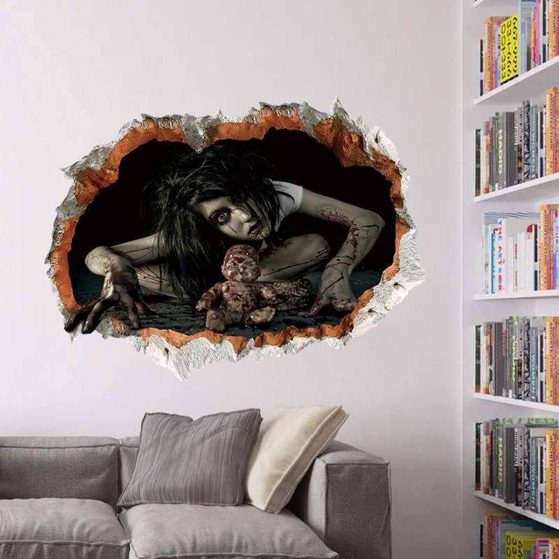 ^ Alloween 3D стереоскопический женский призрак и настенные наклейки спальня гостиная
