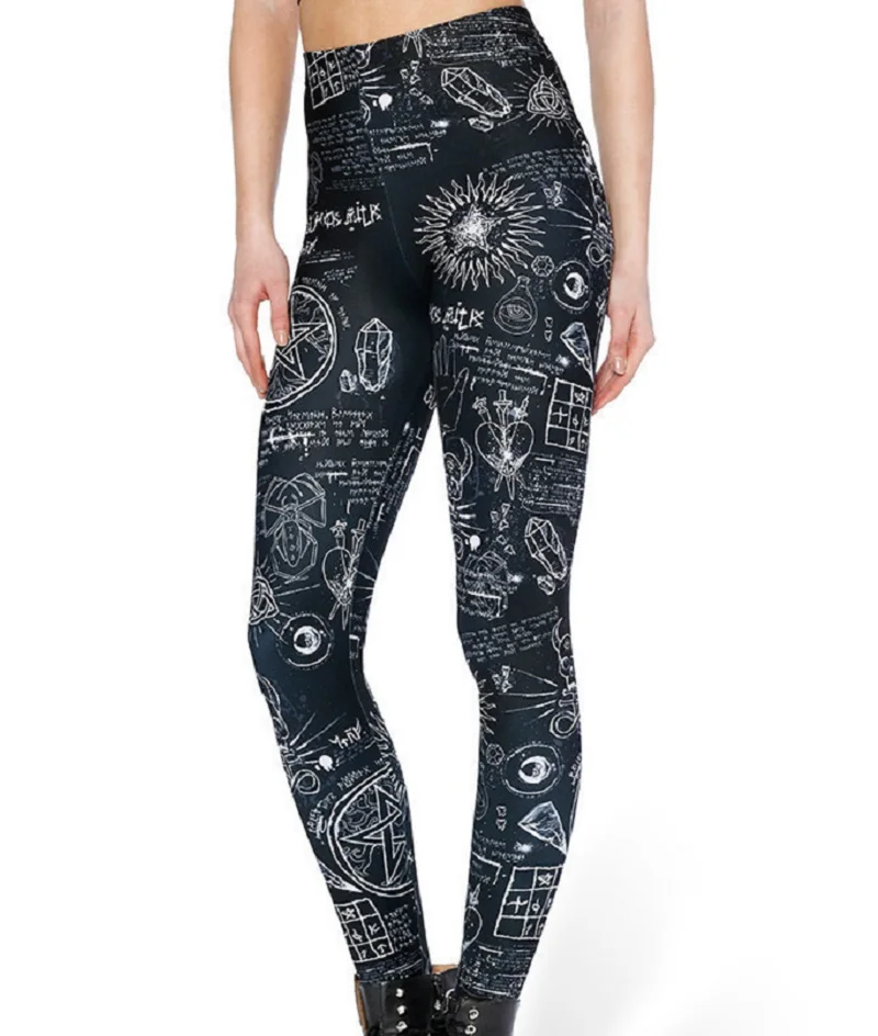 Женские леггинсы фитнес черный скелет сексуальные Мода стрейч цифровой принт