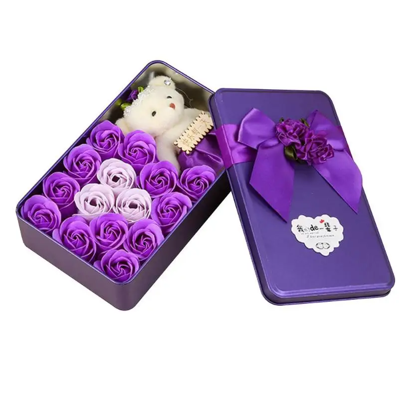 15pcs Purple Романтическая роза медведь игрушка для женщин девушки Мыло Цветок День рождения Свадебные украшения вечерние юбилей день Святого Валентина подарок для девушки - Цвет: 15pcs Purple