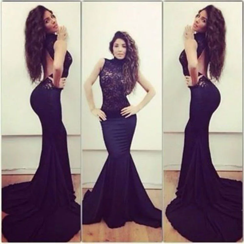 Зима Формальные Длинные платья 2017 Robe De Soiree элегантное черное кружевное платье с