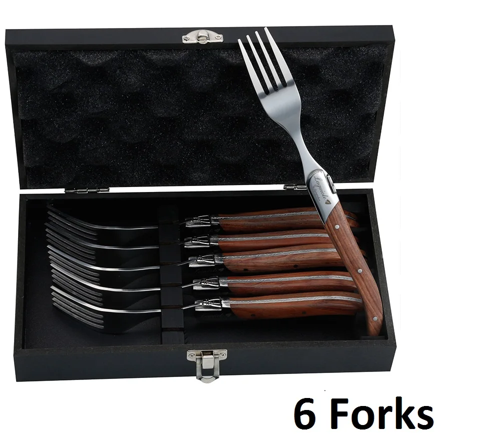 6 forks with box 6 шт Нержавеющая сталь стейк нож, вилка, набор w/палисандр ручка стейк столовые приборы деревянной ручкой столовые вилки и ножи столовая посуда 8,7'' - Цвет: 6 forks with box