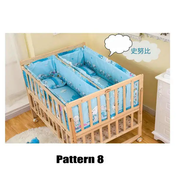 Multifunctional Twins Bed With Bedding Set and Mosquito Net, Bed can Extend and can Joint With Adult Bed, Pine Wood Baby Crib - Цвет: Pattern 8