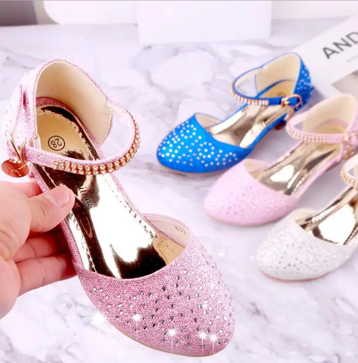 Детская обувь со стразами для девочек Танцевальная принцессы на высоком каблуке