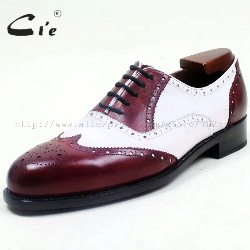 cie Round Toe Full Brogues Lace-Up Mix Colors Wine/White Handmade Genuine Leather Bottom Outsole Breathable Men's Shoe OX518 | Обувь