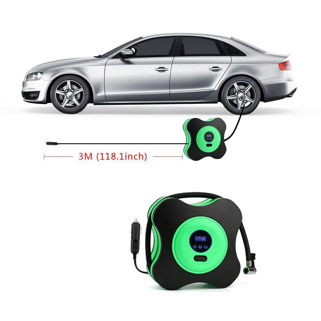 Air Compressor Tire Pump Auto Digital Inflator by 12V DC 150PSI 3 Nozzles Adaptors Portable for Cars Bicycles Basketball and O | Автомобили