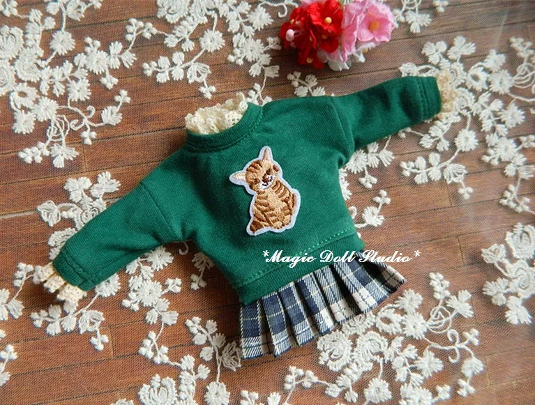 Кукла Neoblythe Doll одежда # Green с рисунком кота и юбкой подходит для Blyth Azone кукла licca