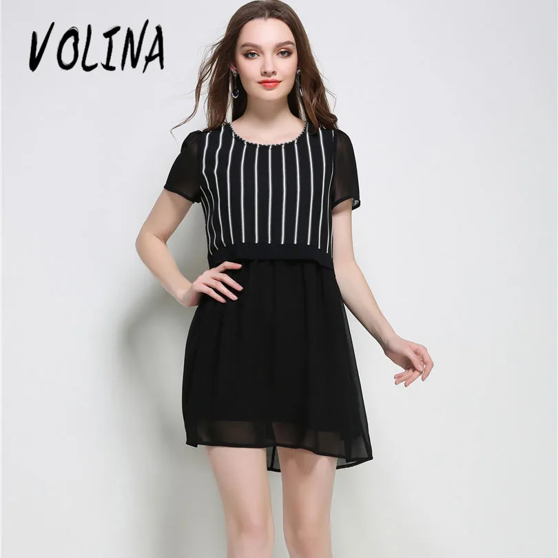 VOLINA 2017 шифон Dress Для Женщин большого размера Вскользь dress полоса vestidos О Образным