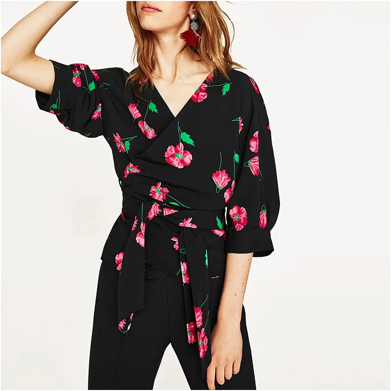 NYMPH Women Shirts Blouse Plus Size 2017 Fashion Summer New Casual Women's Half Sleeve V-neck Tops Lace Up Hem Female |