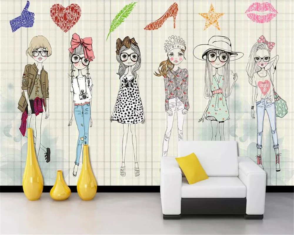 beibehang Wallpaper 3d papier peint mural wall sticker cartoon girl paper tooling wallpaper Mural for kids room | Обустройство дома