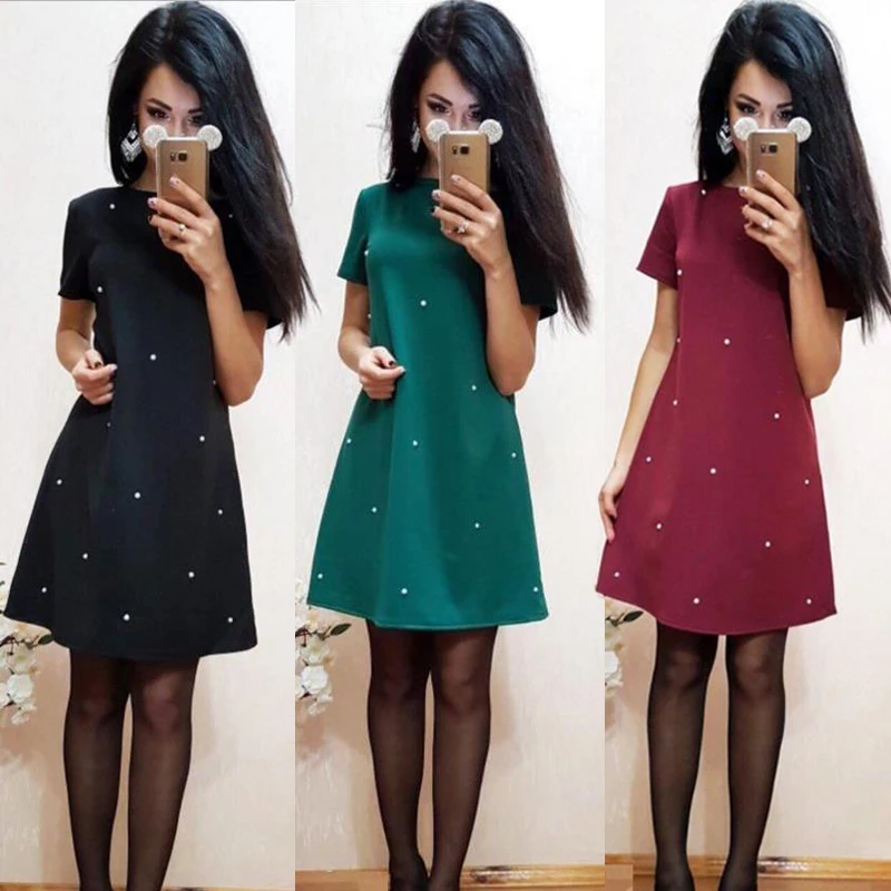 2018 ЛЕТО Новое Женское шипованное бисерное тонкое платье А-силуэта повседневное с