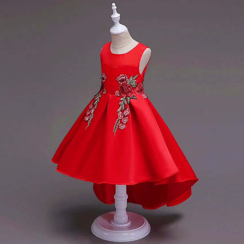 New 2019 Embroidered Dress Children's Wedding Clothing Trailing Princess Kids Dresses for Girls Floral Vestidos GDR483 | Детская