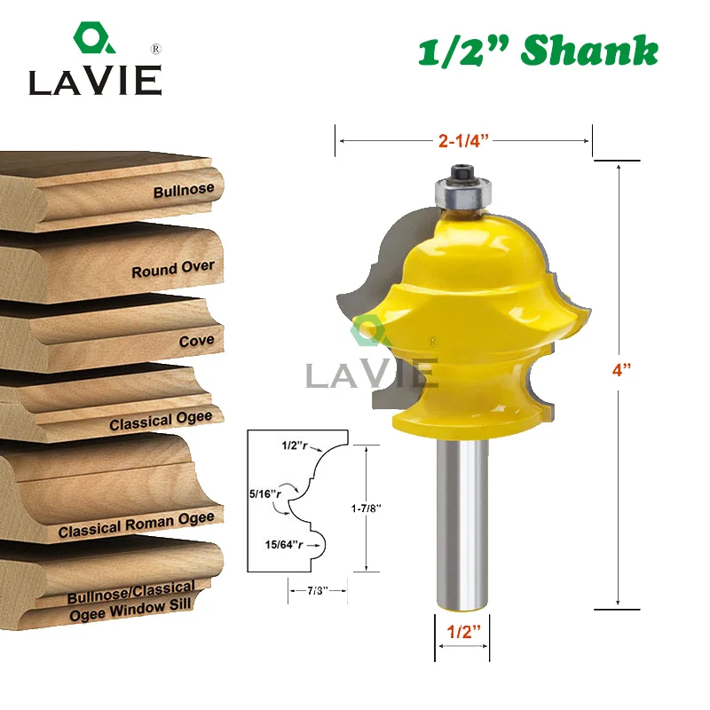 LAVIE 1 шт., 12 мм, 1/2 хвостовик, мультиформа, многопрофильная формовочная фреза, фреза для дверей, Деревообрабатывающие инструменты MC03085