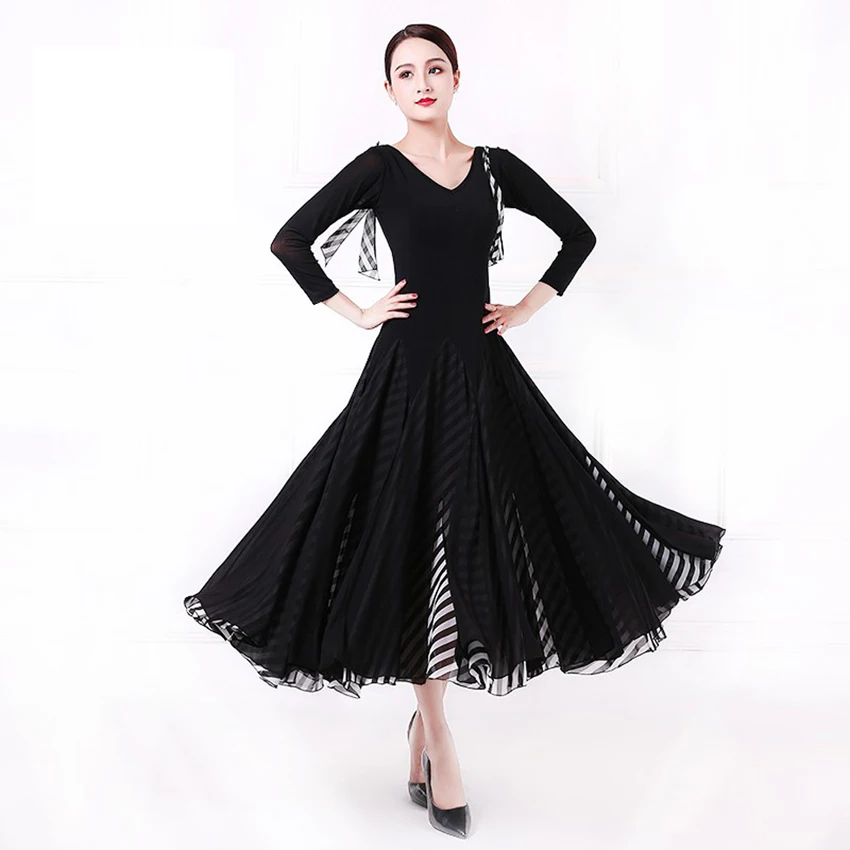 Бальное платье для танцев современный танец длинный рукав в полоску двойной слой