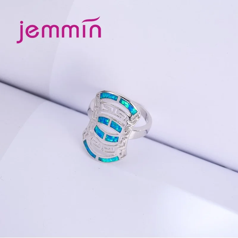 925 Sterling Silver Blue Opal Rings Fine Jewelry Hollow Ring For Women &amp Men Vintage Elegant Style. |