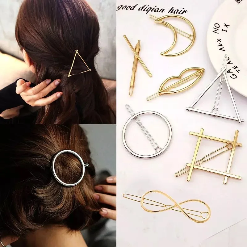 

Fashion Woman Hair Accessories Triangle Hair Clip Pin Metal Geometric Alloy Hairband Moon Circle Hairgrip Barrette Girls Holder