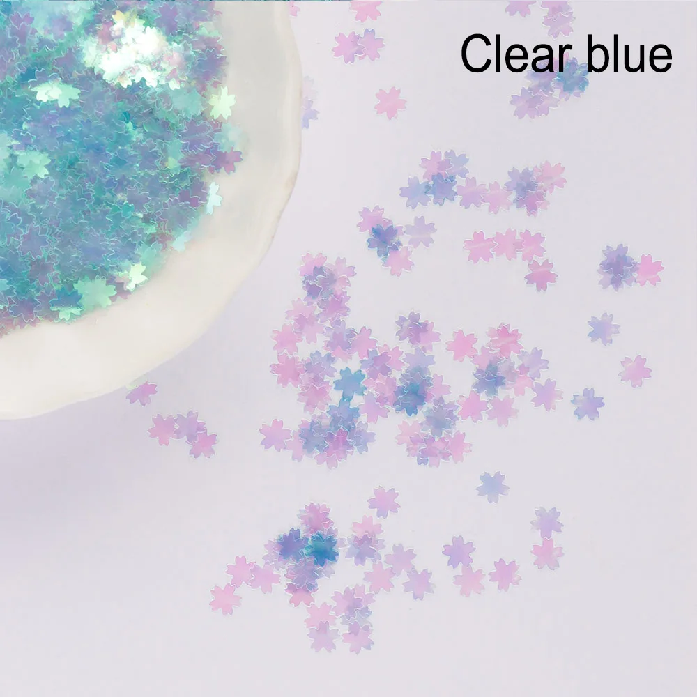 clear blue 10 г/пакет УФ Смола Розовый Сакура Блеск Конфетти из блесток 5 мм сладкий Вишневый цветок декор украшения заполнения пайетками DIY ремесло материал - Цвет: clear blue