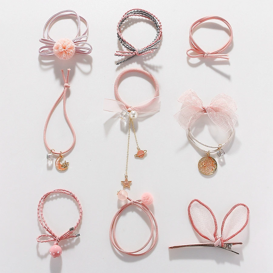 

9PCS/LOT Good Quality Cute Solid Elastic Hair Bands Set For Women Ponytail Holder Ornament Rubber Bands Girls Hair Accessories