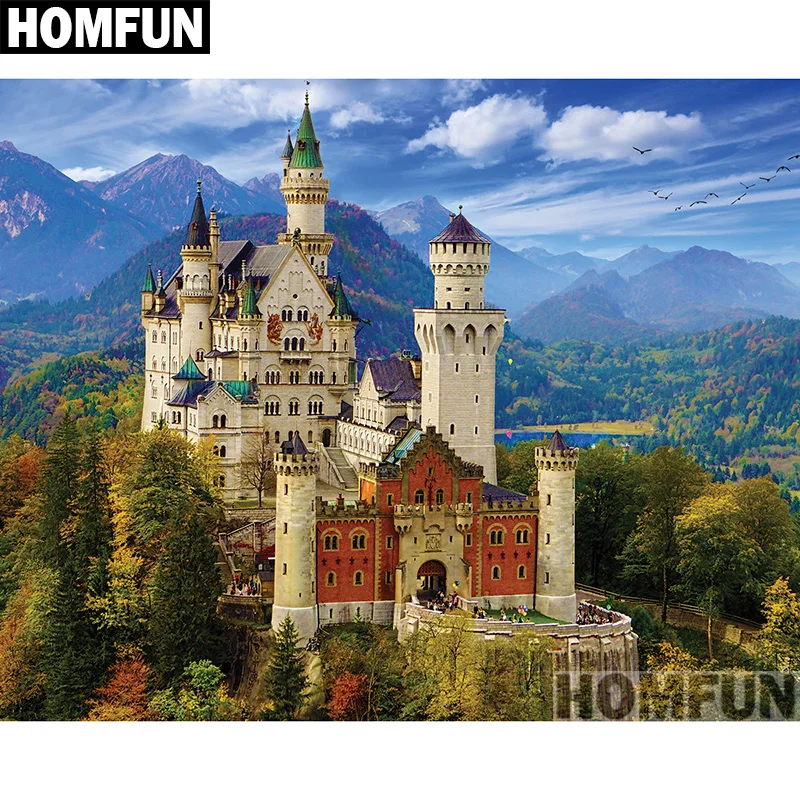 Алмазная живопись HOMFUN Замок нейшванштейна картина с полными