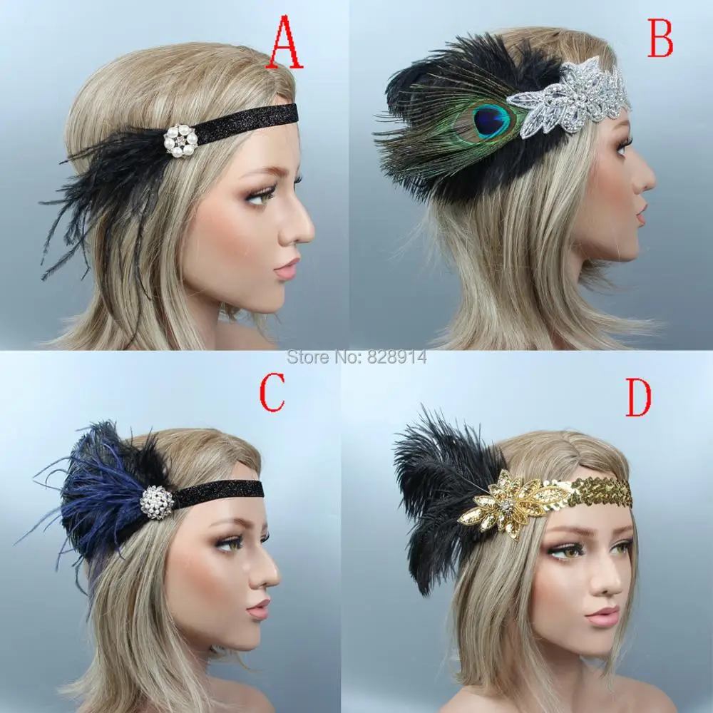 Новое поступление 1920-х Гэтсби флаппер головной убор кристалл невесты слоновая