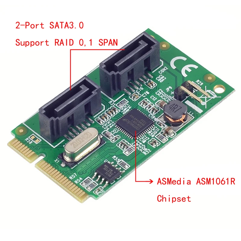 Мини PCI Express 2 0 ASM1061R чипсет SATA 6 Гбит/с RAID контроллер карта порта 3 Поддержка RAID0 RAID1