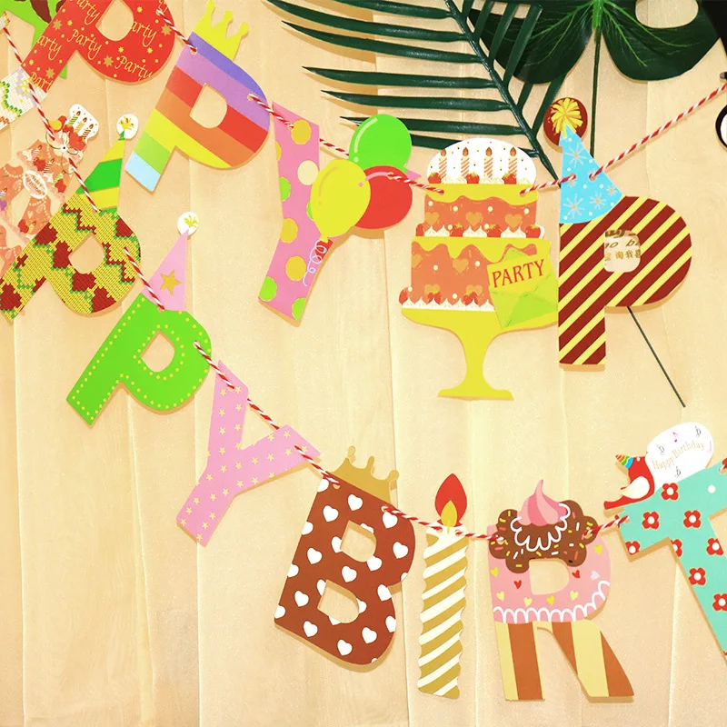 3m Happy Birthday Paper Banner Hanging Decoration Kids Baby Children Party Shower Bunting Flags DIY Decor Supplies | Дом и сад