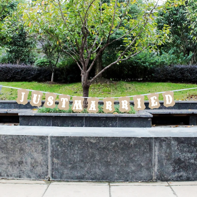 Гирлянда с флажками и надписями только что замуж баннер фотобудка реквизит для