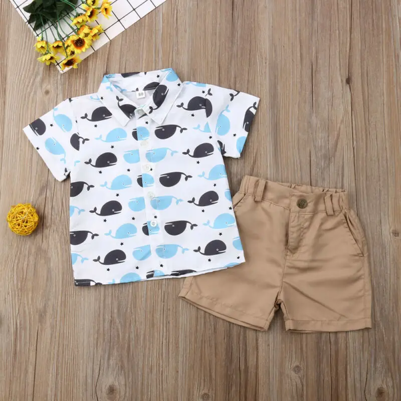 2019 Summer Toddler Baby Boys Clothes Whale Tops T-Shirt+ Pants Shorts 2PCS Outfits Size 2-6T | Детская одежда и обувь