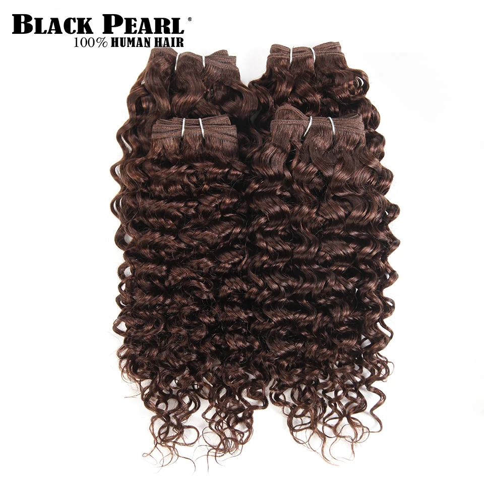 

Black Pearl Pre-Colored Jerrry Curly Human Hair Bundles 4 Pcs One Pack 190 Gram Malaysian Hair Color 4# Non-Remy Hair