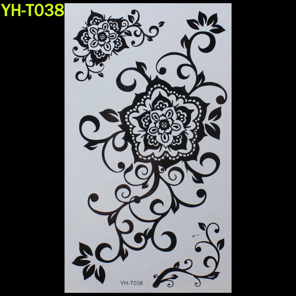 Большая Цветочная нарисованная Наклейка на тело браслет тату черная татуировка