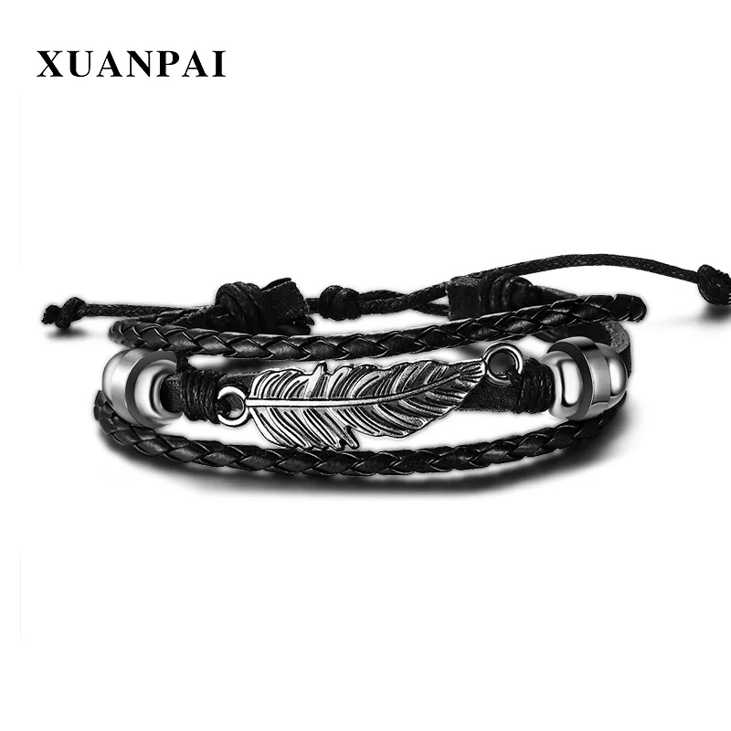 XUANPAI Большой размер регулируемый длина мужской браслет винтажный кожаный для