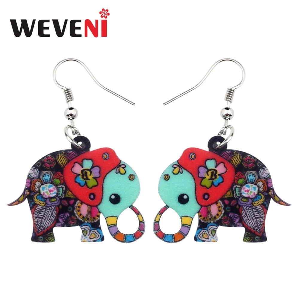 WEVENI акриловые Мультяшные цветочные серьги в виде слона джунглей Новые висячие