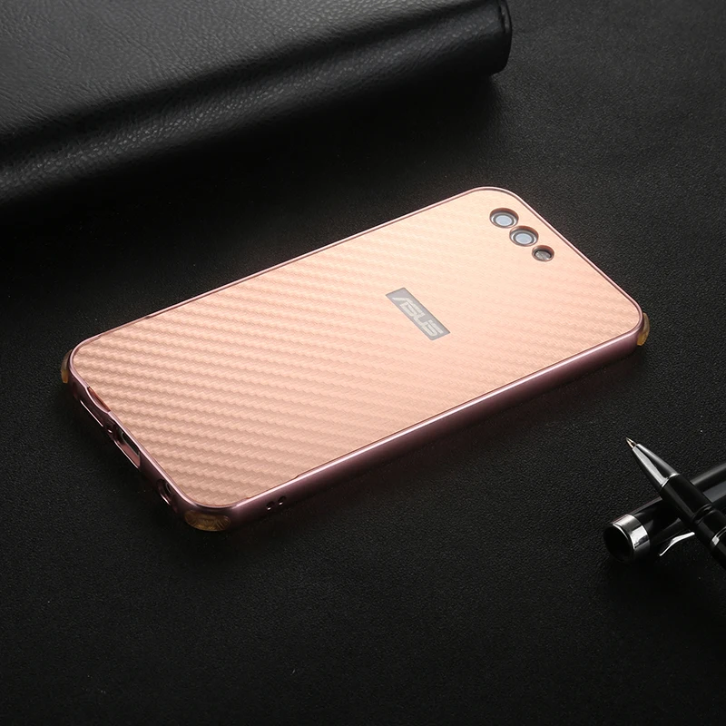 Для Asus Zenfone 4 ze554kl случае Алюминий металла Рамки+ Карбон Волокно жесткий чехол для Asus Zenfone 4 ze554kl 5.5 ''В виде ракушки