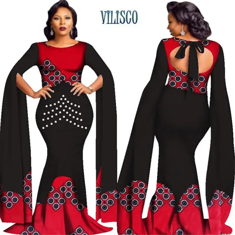 2018 Африканский принт платья с жемчугом для женщин в стиле королевы Vestidos