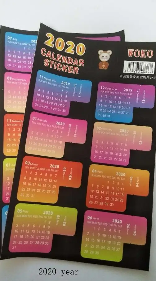 4 sheets 2020 year WOKO, год, Мультипликация, можно написать календарь, индекс этикетки, стикер для ноутбука, индекс ежемесячных этикеток, стикер, сделай сам, планировщик, блокнот s - Цвет: 4 sheets 2020 year