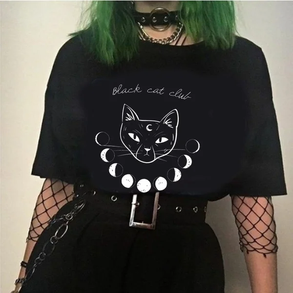 Сейлор Мун черная кошка футболка для женщин kawaii унисекс гранж Хлопок Мода готический Забавный tumblr camisetas Эстетическая графическая футболка