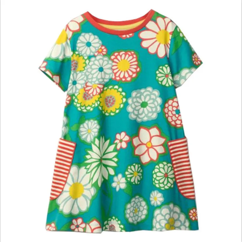 Floral dresses for 2-7T girls clothing with pockets princess summer fashion children clothes jersey cotton kids | Детская одежда и