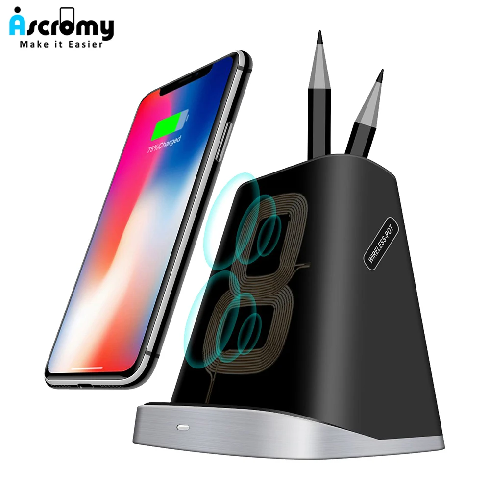 Ascromy 2 в 1 держатель для беспроводной зарядки iPhone XS Max XR X 8 Samsung Note 9 S9 qi быстрая