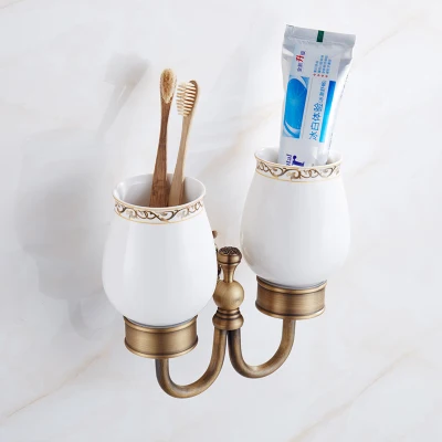 tooth brush holder Набор аксессуаров для ванной комнаты, латунный античный бронзовый резной набор для ванной, вешалка для полотенец, держатель для бумаги, держатель для туалетной щетки, кран - Цвет: tooth brush holder