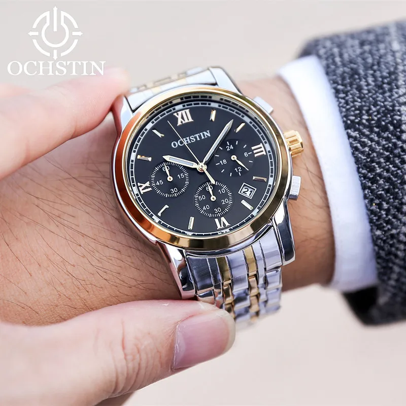 Часы-хронограф Мужские кварцевые аналоговые из нержавеющей стали | Наручные часы