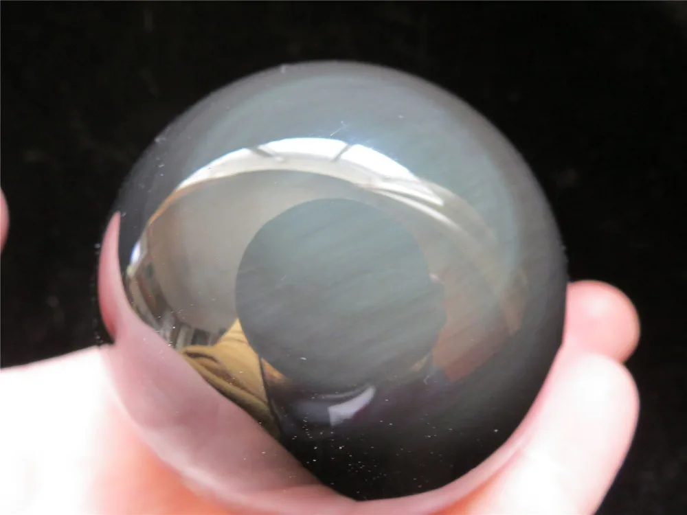 xd j00879 natural flow black obsidian cat's eye rainbow quartz crystal sphere ball | Дом и сад