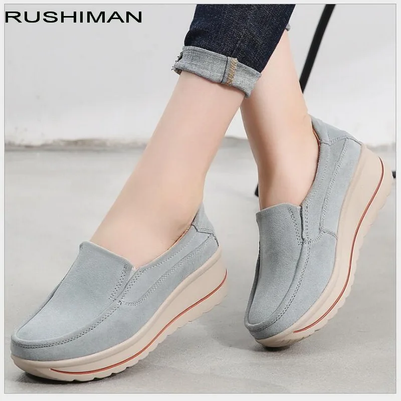 RUSHIMAN Autumn Women Flat Platform Loafers Ladies Elegant Genuine Leather Moccasins Shoes Woman Sneakers Shoes