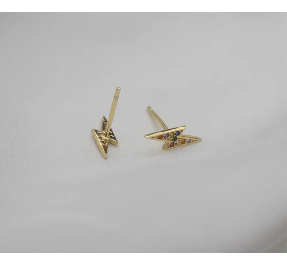 1 pair color gold Новые серьги из серебра 925 пробы, Модные Цветные циркониевые серьги-гвоздики с молниями, милые трендовые серебряные серьги для девушек и женщин - Окраска металла: 1 pair color gold