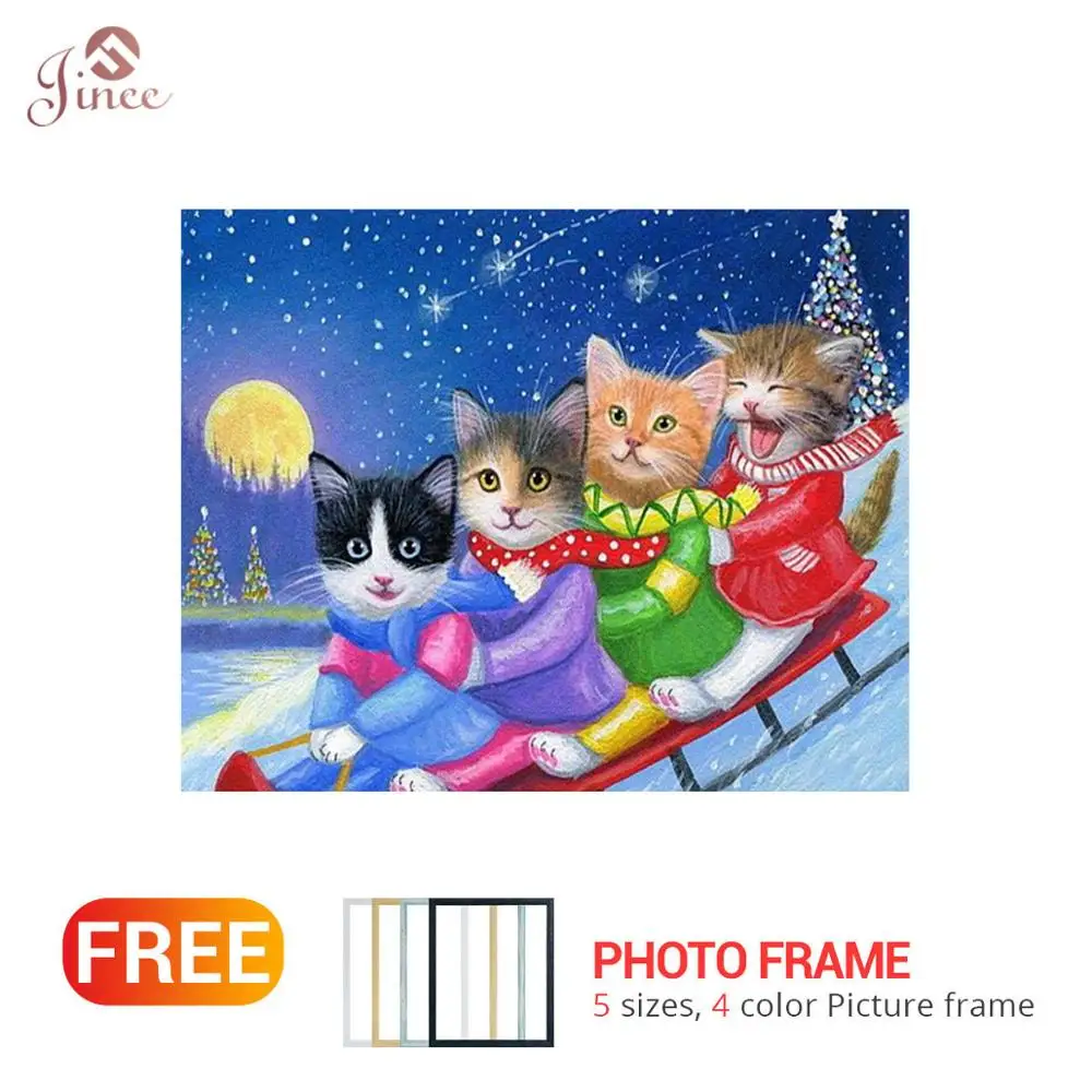 

Полный круговой 5D DIY Алмазная картина снежные сани Кошки вышивка крестом Алмазная вышивка горный хрусталь шаблон украшение дома