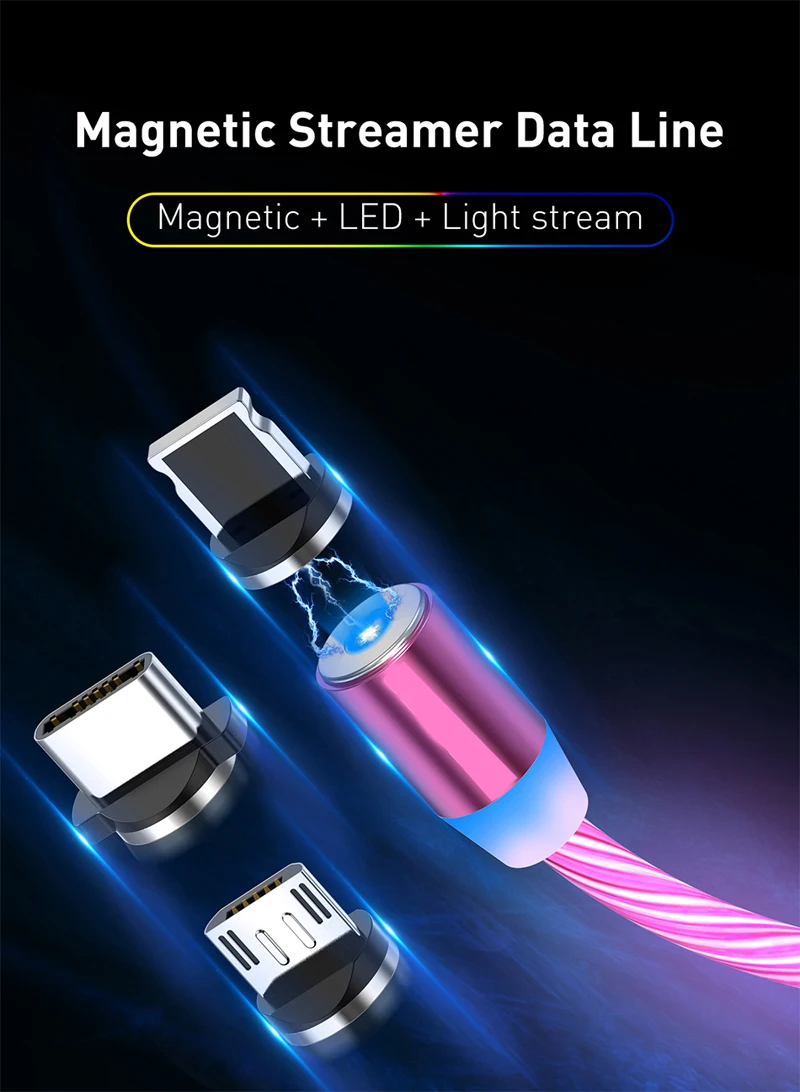 Светодиодный Micro USB Магнитный зарядный кабель USB type C провод магнит для зарядки телефона для iPhone X 8 huawei P30 Pro Honor 8S 10i 20i