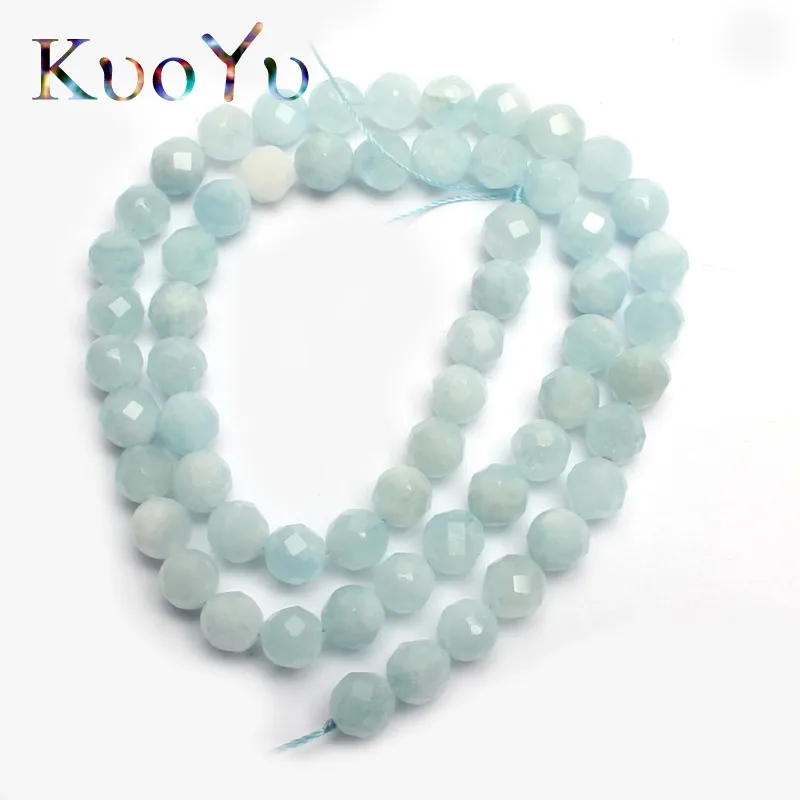 Натуральные граненые аквамарины AAA круглые бусины из камня высокого качества для